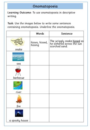 Onomatopoeia Worksheets Teaching Resources