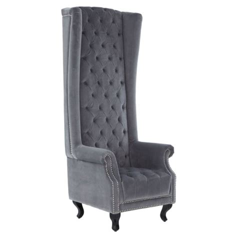 Regents Park Grey Velvet Tall Porter Chair Chaises Arm Chairs