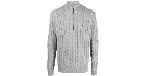 Polo Ralph Lauren Cotton Cable Knit Half Zip Jumper In Grey Grey For