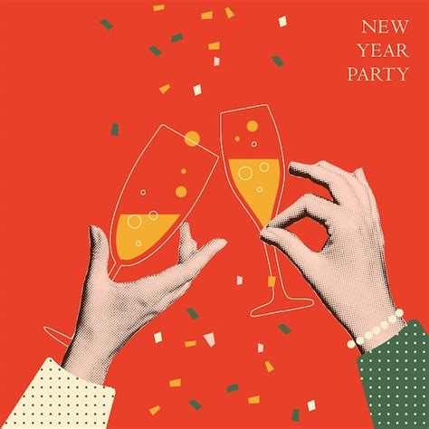 Premium Vector Two Hands Holding Champagne Glasses Trendy Halftone