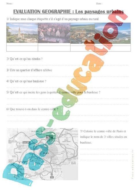 Paysages urbains Ce2 Cm1 Evaluation PDF à imprimer par Pass