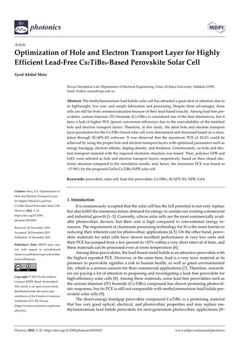 Pdf Optimization Of Hole And Electron Transport Layer For Highly