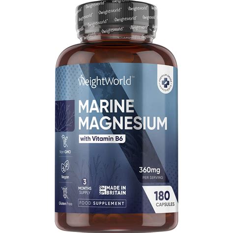 Køb Marine Magnesium + B6-Vitamin 180 kapsler, 360 mg