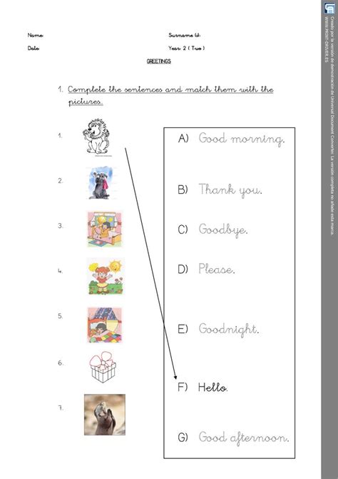 Matching Activity Greetings Worksheet Personal Teaching Resources