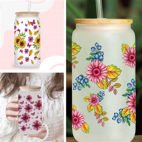 Opdbn Uv Dtf Cup Wrap Flower Uv Dtf Cup Wraps For 16 Oz Tumbler