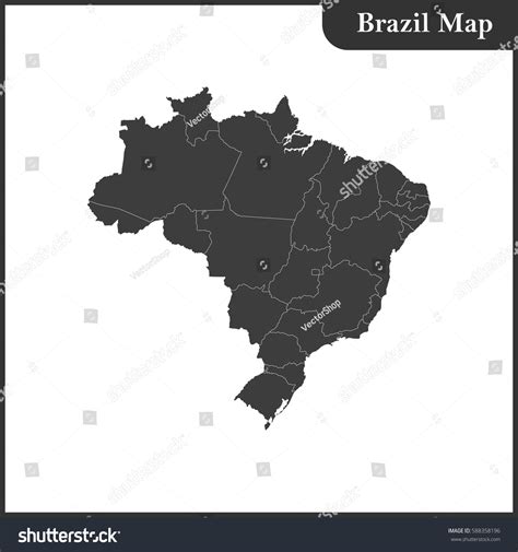 Detailed Map Brazil Regions Stock Vector (Royalty Free) 588358196 ...