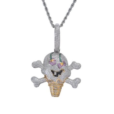 Tekashi 6ix9ine Skull Bone Ice Cream Chain Celebrity Design Iced Out