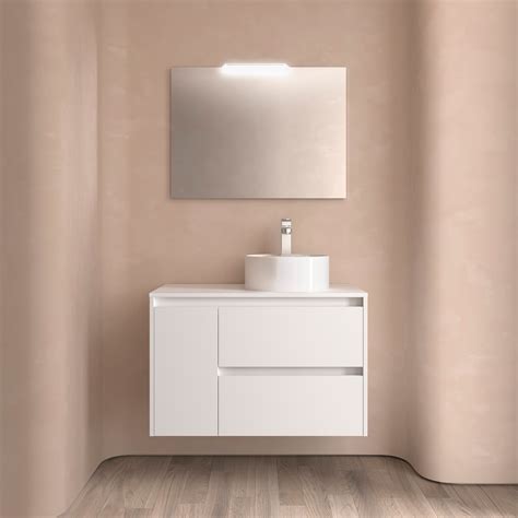 Mueble de baño NOJA 850 2 cajones y 1 puerta izquierda WHITE SATIN