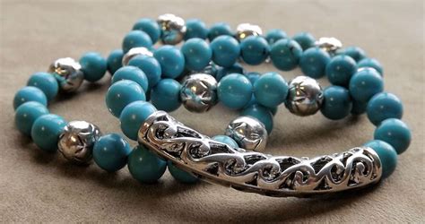 Tiffany Blue Trio 3 Stretch Bracelets With Sterling Plated Beads And