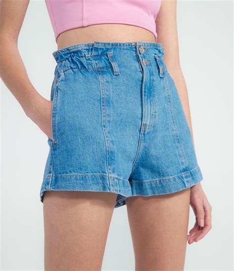 Short Mom Jeans Com Cintura Elástica Azul Renner