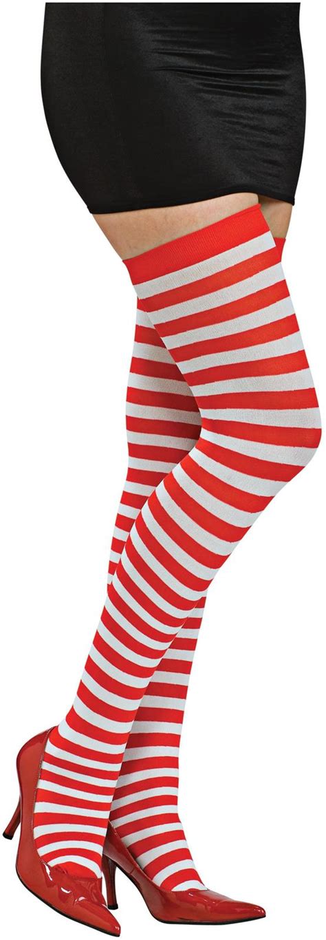 Womens Red And White Striped Thigh Highs