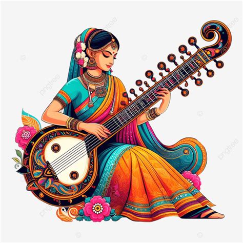 Saraswati Devi And Veena Clipart India Vasant Panchami Basant Panchami