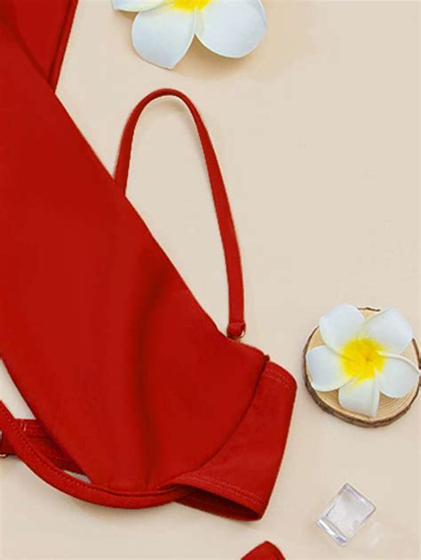 Shein Swim Summer Beach Solid Bikini Set Cross Halter Underwire Top Bikini Bottom Piece