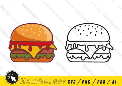 Burger Svg Hamburger Svg Files Line Art Cute Food Svg Cut Files Clip Art Clipart Cartoon Logo