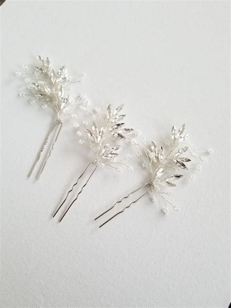 Bridal Hair Pins Crystal Hair Pins For Bride Silver Wedding Etsy