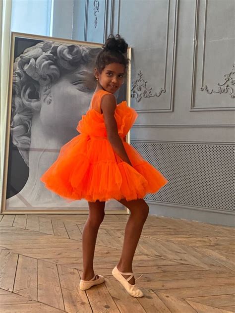 Ready To Ship Hot Orange Birthday Girl Dress Tutu Tulle Dress Size 8