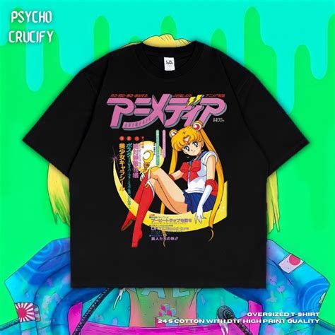 Jual Psycho Crucify Sailor Moon Oversized T Shirt Black Dark Grey