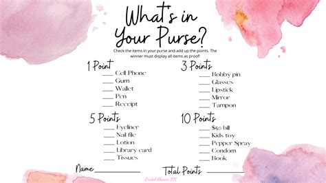 Free Printable Whats In Your Purse Game For Bridal Shower Bridal