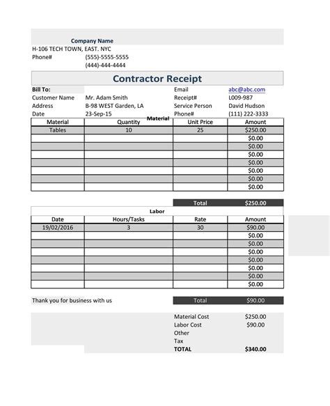 Contractor Invoice Template Free