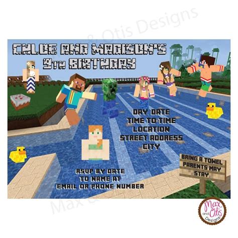 Minecraft Pool Party Printable Invitations Free Printable Templates