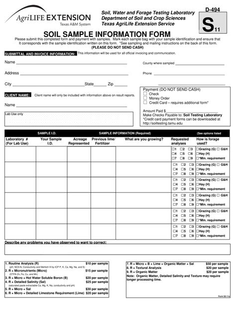 Soil Sample Information Form Fill Online Printable Fillable Blank