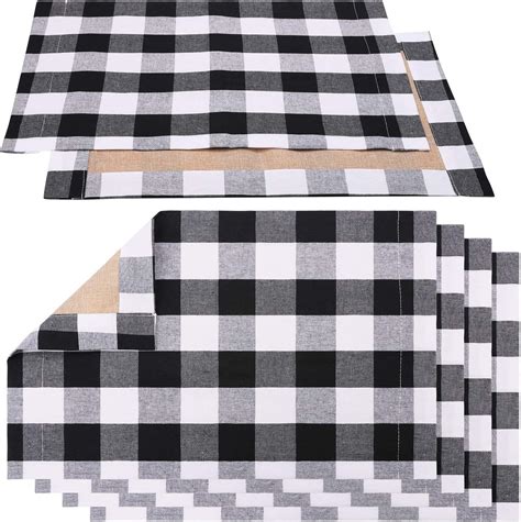 Amazon Aneco 6 Pack Buffalo Plaid Placemat Double Layer Burlap