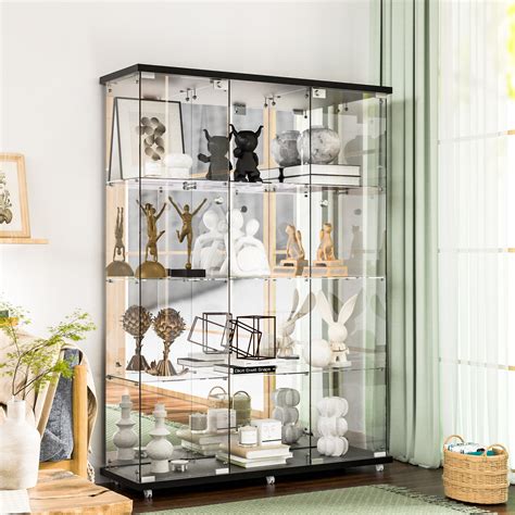 Latitude Run® Anneliesse 4 Shelf Glass Display Cabinet With Mirrored Back 3 Column Tempered