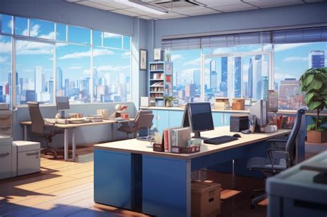 Premium Ai Image Office Interior Anime Visual Novel Game Work Table