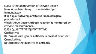 APPLICATIONS OF ELISA .pptx (Introduction,principle and applications) | PPT