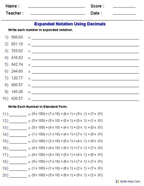 Writing A Decimal In Expanded Form