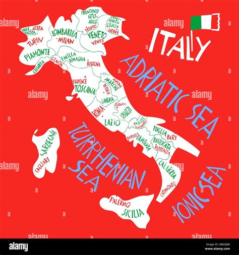 Vector Hand Drawn Stylized Map Of Italian Republic Travel Illustration