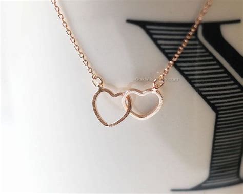 Two Hearts Necklace Double Hearts Necklace Rose Gold Entwined Hearts