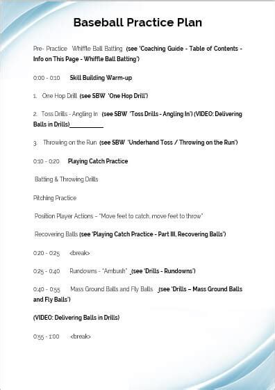 Baseball Practice Plan Template Room Surf