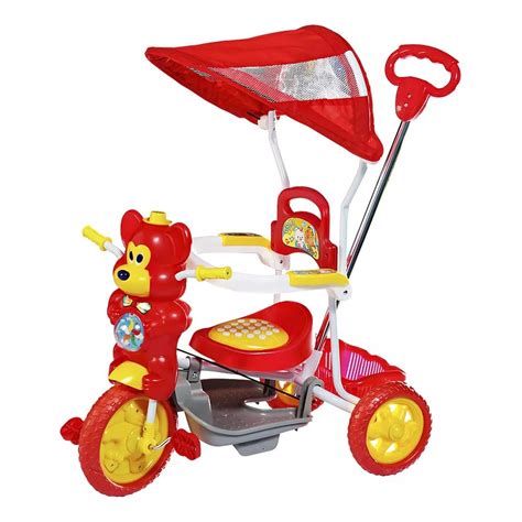 Carrinho Passeio Infantil Empurrador Som Luz M Vermelho Dm Toys