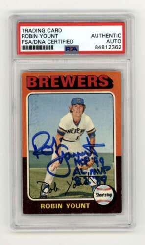 Robin Yount Topps Rookie Rc W Hof Mvp Insc Signed Psa