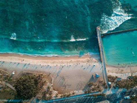 Aerial Drone Shot View Of Waikiki Beach In Honolulu In Hawaii In Summer