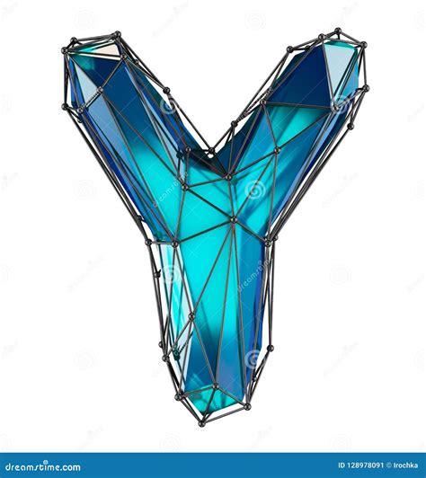 Low Poly Alphabet Letter Y Blue Color Isolated White Stock