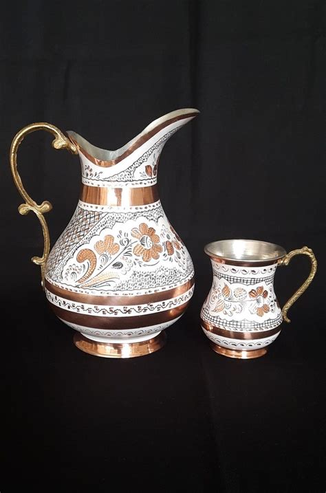 Copper Pitcher Set Ornate Pitcher Turkish Copper Art Home Etsy Copper Decor Pitcher Set