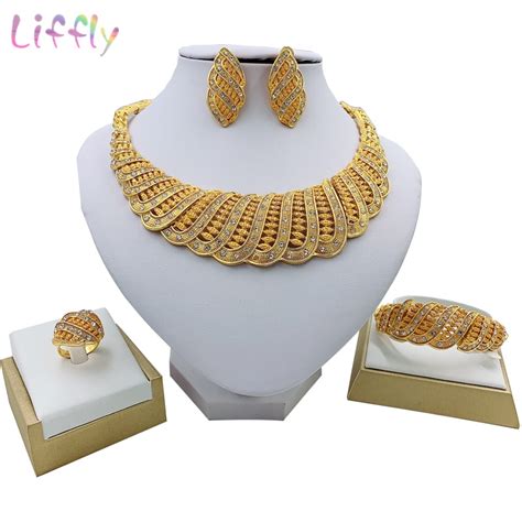 Liffly Fashion Bridal African Jewelry Set Beautiful Wave Necklace