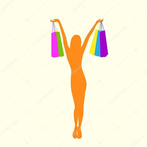 Silueta De Mujer De Compras Con Bolsas De Colores Vector Gráfico Vectorial © Mast3r Imagen