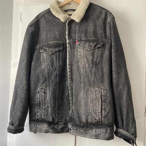 Gray Levi Sherpa Jacket Depop