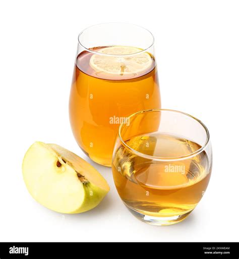 Glasses Of Fresh Apple Juice On White Background Stock Photo Alamy