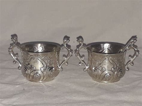 Pair Of English Antique Silver Salt Cellars With Spoons Catawiki