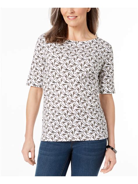 Karen Scott Karen Scott Womens White Printed Short Sleeve Crew Neck T