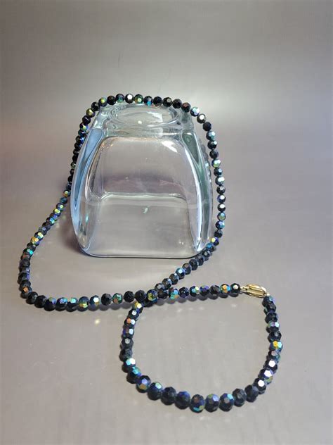 Sal Swarovski Vintage Faceted Black Glass Beads N Gem