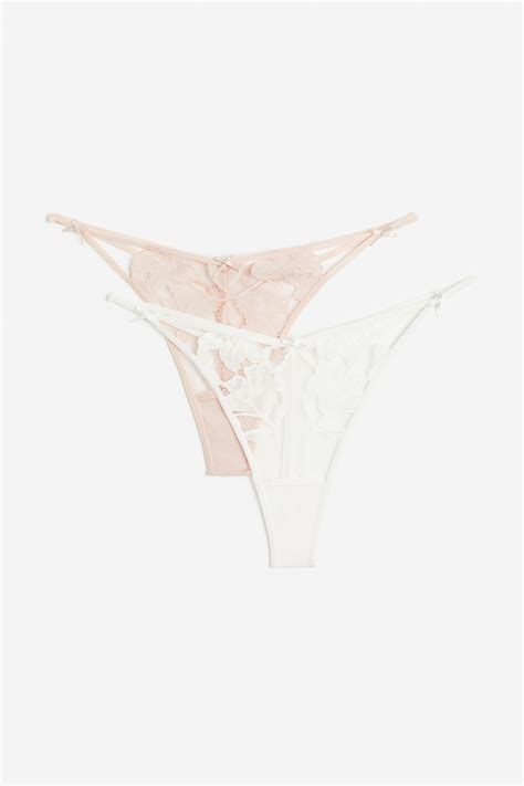 2 Pack Lace Thong Briefs Light Pink White Ladies Handm Ca