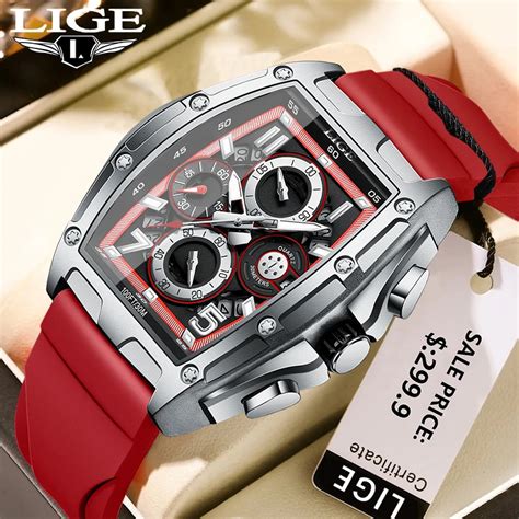 LIGE New Fashion Man Watch Square Big Dial Hollow Out Quartz Watch For