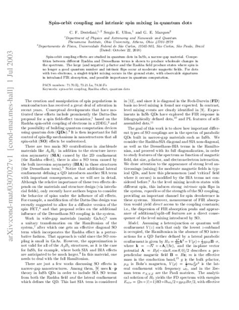 (PDF) Spin-orbit coupling and intrinsic spin mixing in quantum dots | Sergio E. Ulloa - Academia.edu