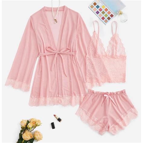 Skyauks Women S Robes Sexy Robes For Women Pieces Lace Lingerie Set Satin Bridal Pajama Silk