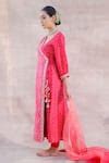 Buy Red Chanderi Silk Printed Bandhani V Neck Falak Angrakha Set For